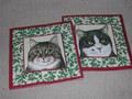 Petites serviettes Noël écru avec 4 portraits de chats